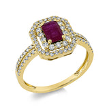 Ring 18 kt GG, 14 Brill. 0,20 ct, TW-si, 62 Brill. 0,30 ct, TW-si, 1 Rubin 0,71 ct rot
