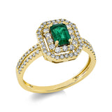 Ring 18 kt GG, 14 Brill. 0,20 ct, TW-si, 62 Brill. 0,31 ct, TW-si, 1 Smaragd 0,53 ct grün