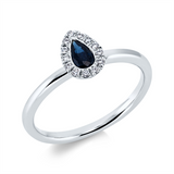 Ring 18 kt WG, 13 Brill. 0,08 ct, TW-si, 1 Saphir 0,29 ct blau