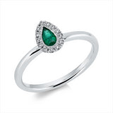 Ring 18 kt WG, 13 Brill. 0,08 ct, TW-si, 1 Smaragd 0,19 ct grün