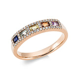 Ring 18 kt RG, 54 Brill. 0,12 ct, TW-si, 5 Saphire 0,56 ct fancy