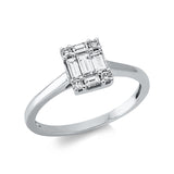 Ring 18 kt WG, 2 Bag. 0,10 ct, TW-si, 3 Bag. 0,28 ct, TW-si, 4 Brill. 0,08 ct, TW-si