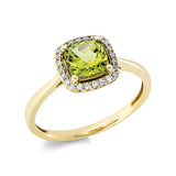 Ring 18 kt GG, 24 Dia. 0,10 ct, TW-si, 1 Peridot 1,04 ct grün