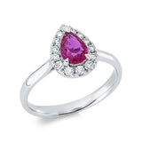Ring 18 kt WG, 14 Brill. 0,24 ct, TW-si, 1 Rubin 0,78 ct rot