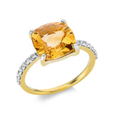Ring 18 kt GG, Fassung rhodiniert, 12 Brill. 0,25 ct, TW-si, 1 Citrin 3,61 ct gelb