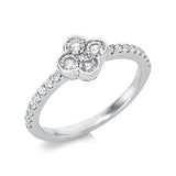 Ring 18 kt WG, 1 Brill. 0,03 ct, TW-si, 4 Brill. 0,32 ct, TW-si, 16 Brill. 0,18 ct, TW-si