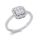 Ring 18 kt WG, 16 Brill. 0,13 ct, TW-si, 4 Brill. 0,05 ct, TW-si, 2 Bag. 0,03 ct, TW-si, 3 Bag. 0,13 ct, TW-si, 24 Brill. 0,13 ct, TW-si