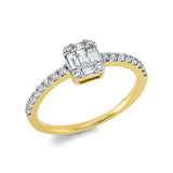 Ring 18 kt GG, Fassung rhodiniert, 16 Brill. 0,20 ct, TW-si, 2 Bag. 0,03 ct, TW-si, 3 Bag. 0,14 ct, TW-si, 4 Brill. 0,05 ct, TW-si