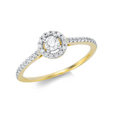 Ring 18 kt GG, Fassung rhodiniert, 1 Brill. 0,14 ct, TW-si, 36 Brill. 0,13 ct, TW-si