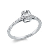 Ring 18 kt WG, 2 Bag. 0,02 ct, TW-si, 3 Bag. 0,11 ct, TW-si, 28 Brill. 0,18 ct, TW-si