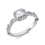 Ring 18 kt WG, 1 Assher 0,45 ct, TW-si, 28 Brill. 0,25 ct, TW-si
