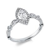 Ring 18 kt WG, 1 Nav. 0,40 ct, TW-si, 32 Brill. 0,27 ct, TW-si