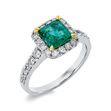Ring 18 kt WG+GG, 28 Brill. 0,68 ct, TW-si, 1 Smaragd 1,38 ct grün