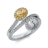Ring 18 kt WG+GG, 1 Oval 0,40 ct, D-if, 1 Oval 0,50 ct, gelb-vs2, 51 Brill. 0,34 ct, TW-si