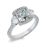 Ring 18 kt WG, GIA, 2 Halbmond 0,58 ct, TW-vvs/vs, 30 Brill. 0,32 ct, 1 Cus 2,48 ct, grün-vs2