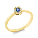 Ring 18 kt GG, 14 Brill. 0,05 ct, TW-si, 1 Saphir 0,26 ct blau
