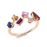 Ring 18 kt RG, 7 Brill. 0,03 ct, TW-si, 5 Saphire 1,09 ct multicolor