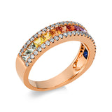 Ring 18 kt RG, 56 Brill. 0,34 ct, TW-si, 13 Saphire 1,53 ct fancy