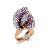 Ring 18 kt RG,  126 Brill. 1,87 ct, TW-vsi, 27 Rubine 0,81 ct rot, 78 Saphire 2,17 ct pink