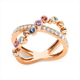 Ring 18 kt RG, 20 Brill. 0,33 ct, TW-vsi/si, 11 Saphire 0,51 ct multicolor