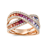Ring 18 kt RG, 108 Brill. 0,80 ct, TW-si, 30 Saphire 2,73 ct fancy