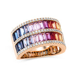 Ring 18 kt RG, 81 Brill. 0,46 ct, TW-si, 32 Saphire 5,07 ct fancy