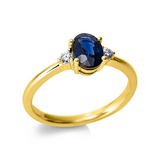 Ring 14 kt GG, 2 Brill. 0,08 ct, TW-si, 1 Saphir 1,07 ct blau