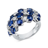 Ring 18 kt WG, 12 Brill. 0,68 ct, TW-vsi/si, 13 Saphire 5,69 ct blau
