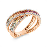 Ring 18 kt RG, 110 Brill. 0,40 ct, TW-si, 28 Saphire 1,11 ct fancy