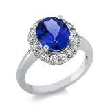 Ring 14 kt WG, 16 Brill. 0,65 ct, TW-si, 1 Tansanit 3,18 ct blau