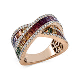 Ring 18 kt RG, 102 Brill. 0,74 ct, W-si, 34 Saphire 3,78 ct multicolor