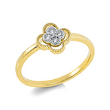 Ring 18 kt GG, Fassung rhodiniert, 4 Brill. 0,08 ct, TW-si, 1 Brill. 0,01 ct, TW-si