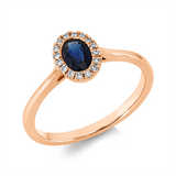 Ring 18 kt RG, 16 Brill. 0,07 ct, TW-si, 1 Saphir 0,53 ct blau