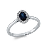 Ring 18 kt WG, 16 Brill. 0,07 ct, TW-si, 1 Saphir 0,50 ct blau