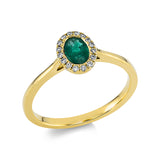 Ring 18 kt GG, 16 Brill. 0,07 ct, TW-si, 1 Smaragd 0,46 ct grün