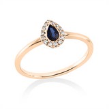 Ring 18 kt RG, 14 Brill. 0,06 ct, TW-si, 1 Saphir 0,19 ct blau
