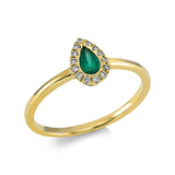 Ring 18 kt GG, 14 Brill. 0,06 ct, TW-si, 1 Smaragd 0,19 ct grün