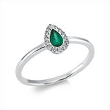 Ring 18 kt WG, 14 Brill. 0,06 ct, TW-si, 1 Smaragd 0,20 ct grün