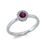 Ring 18 kt WG, 14 Brill. 0,08 ct, TW-si, 1 Rubin 0,34 ct rot