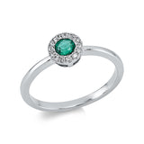 Ring 18 kt WG, 14 Brill. 0,08 ct, TW-si, 1 Smaragd 0,27 ct grün