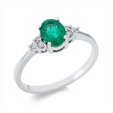 Ring 14 kt WG, 6 Brill. 0,09 ct, F-si, 1 Smaragd 0,84 ct grün
