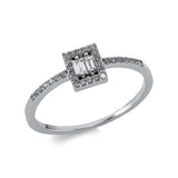 Ring 14 kt WG, 2 Bag. 0,08 ct, F-vsi, 32 Brill. 0,12 ct, F-si
