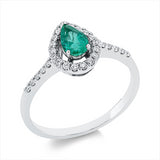 Ring 14 kt WG, 28 Brill. 0,16 ct, F-si, 1 Smaragd 0,45 ct grün