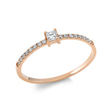Ring 14 kt RG, 1 Princ. 0,10 ct, F-vsi, 16 Brill. 0,11 ct, F-si
