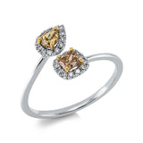 Ring 18 kt WG+GG, 24 Brill. 0,13 ct, TW-si, 1 Cushion 0,23 ct, gelb, 1 Tropfen 0,20 ct, gelb