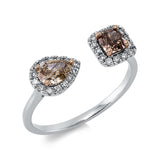 Ring 18 kt WG+RG, 28 Brill. 0,14 ct, TW-si, 1 Cushion 0,33 ct, braun, 1 Tropfen 0,33 ct, braun