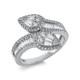 Ring 18 kt WG, 22 Bag. 0,32 ct, TW-si, 6 Trap. 0,17 ct, TW-si, 108 Brill. 0,35 ct, TW-si
