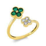 Ring 18 kt GG, 4 Brill. 0,19 ct, TW-si, 4 Smaragde 0,51 ct grün