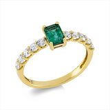 Ring 18 kt GG, 10 Brill. 0,45 ct, TW-si, 1 Smaragd 0,51 ct grün