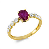 Ring 18 kt GG, 8 Brill. 0,42 ct, TW-si, 1 Rubin 0,97 ct rot